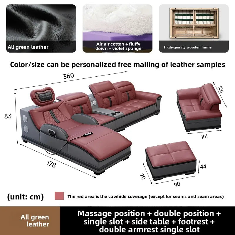 Massage combination living room leather sofa first layer cowhide small apartment sofa living room