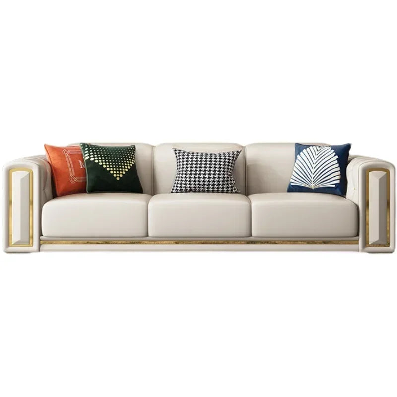 Custom Italian light luxury leather sofa living room combination size modern simple front American cowhide sofa