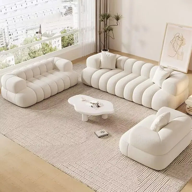 French style, cream style, Nordic, minimalist, fabric, sofa, living room, small apartment
