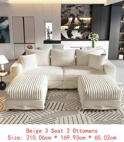 82.7" Plush Corduroy 3-Seat Sofa, Modern Comfy Upholstered Cloud Couch, Deep Seat Lounge Chair with Soft Pillows for Living