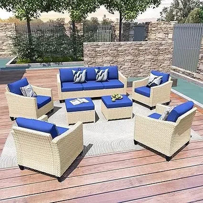 Wicker Patio Furniture Set Modern Outdoor Conversation  Sofa with Cushion and Ottomans for Garden, Poolside, Backyard