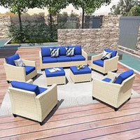Wicker Patio Furniture Set Modern Outdoor Conversation  Sofa with Cushion and Ottomans for Garden, Poolside, Backyard