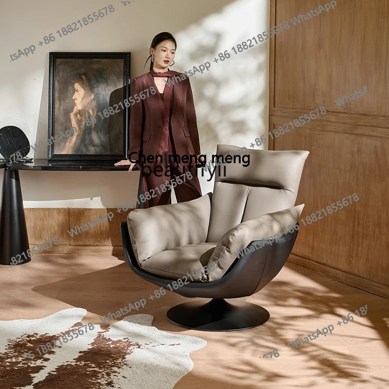 Single sofa chair rotatable living room balcony designer antique leather leisure lazy sofa H