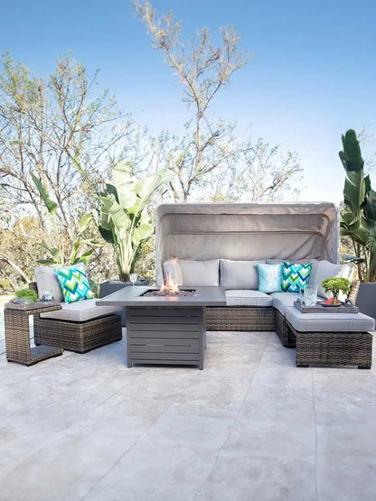 Lying bed, covered courtyard, high-end villa, outdoor rattan woven sofa bed, terrace, outdoor rattan chair