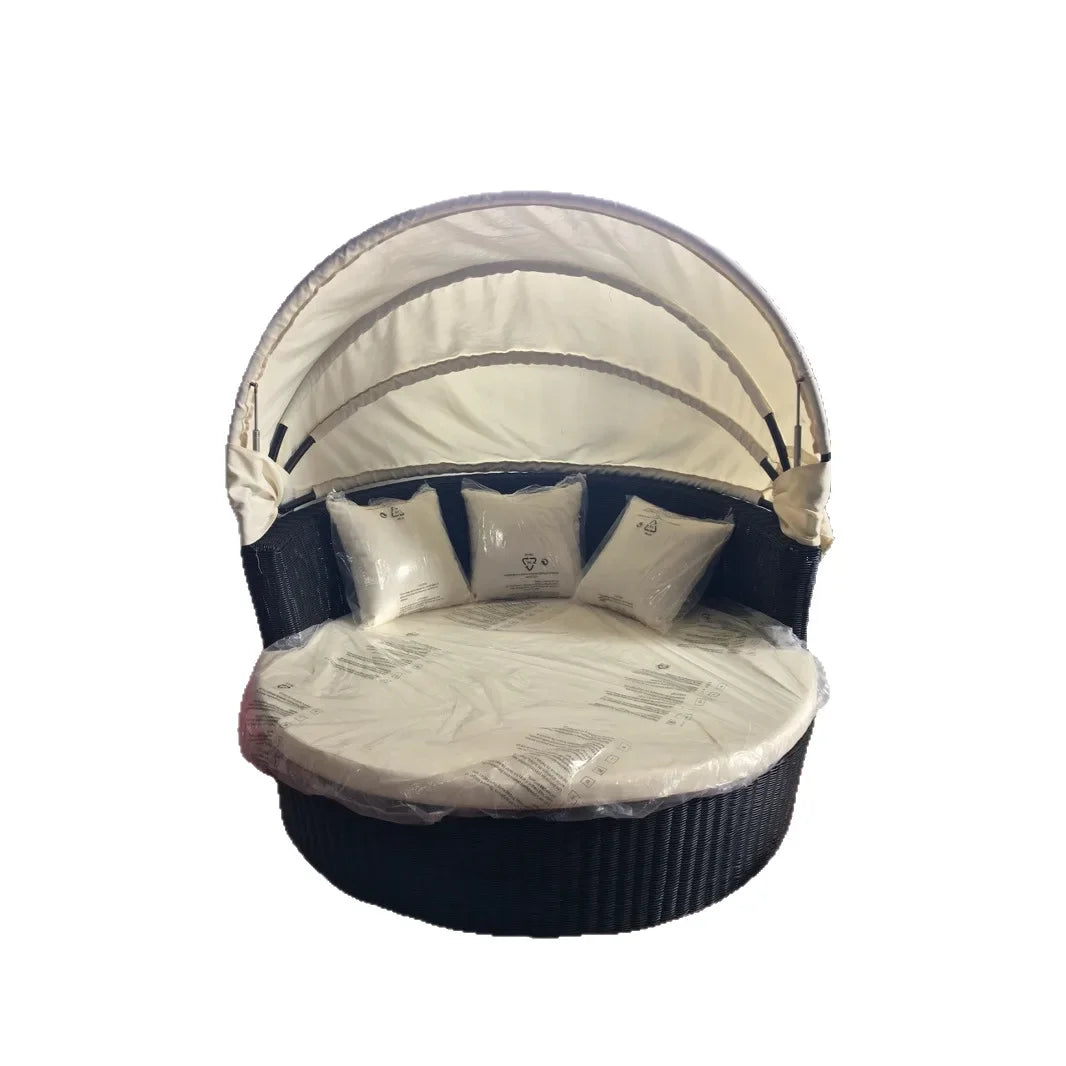 Outdoor courtyard Balcony Terrace Leisure lazy rattan sofa combination circular bed with canopy split round