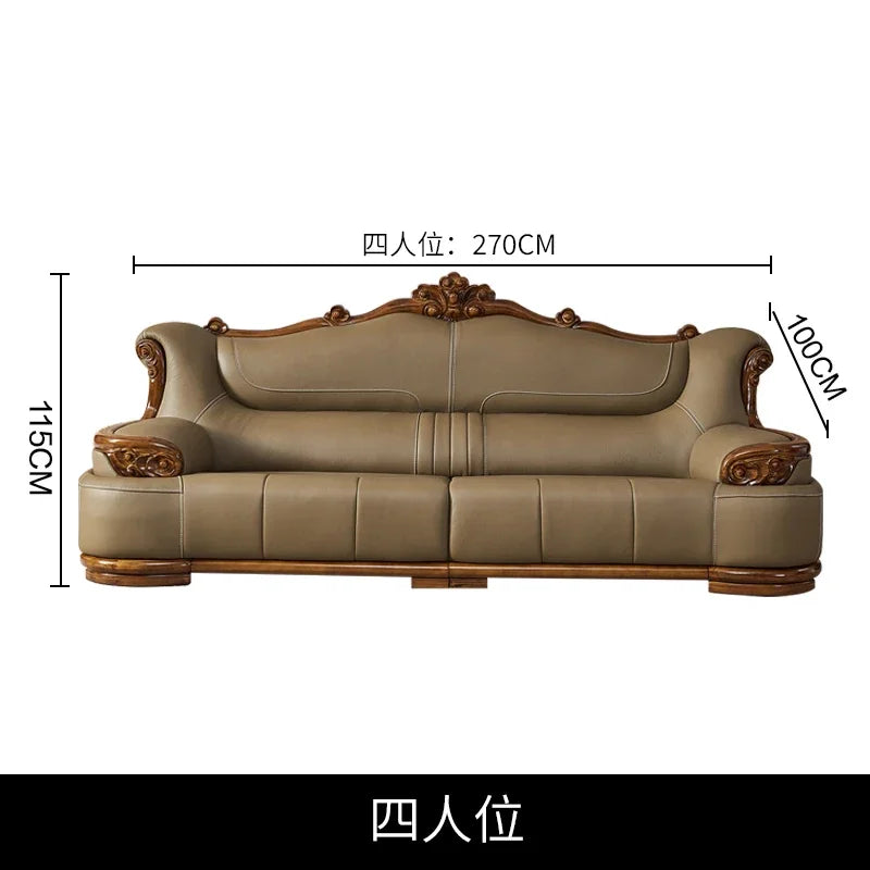 Villa European leather sofa first layer cowhide large apartment solid wood   combination high-end luxury furniture