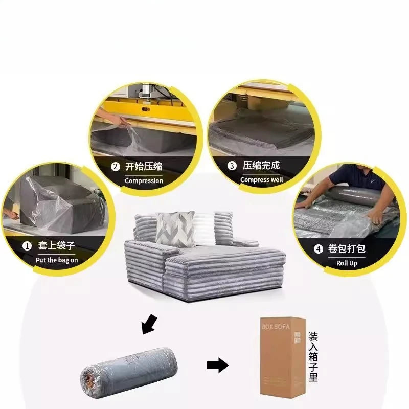 Vacuum Compressed Comfy Corduroy Fluffy Sofa Set Furniture Living Room Modular Couch Modern L Shape Sectional Sofa