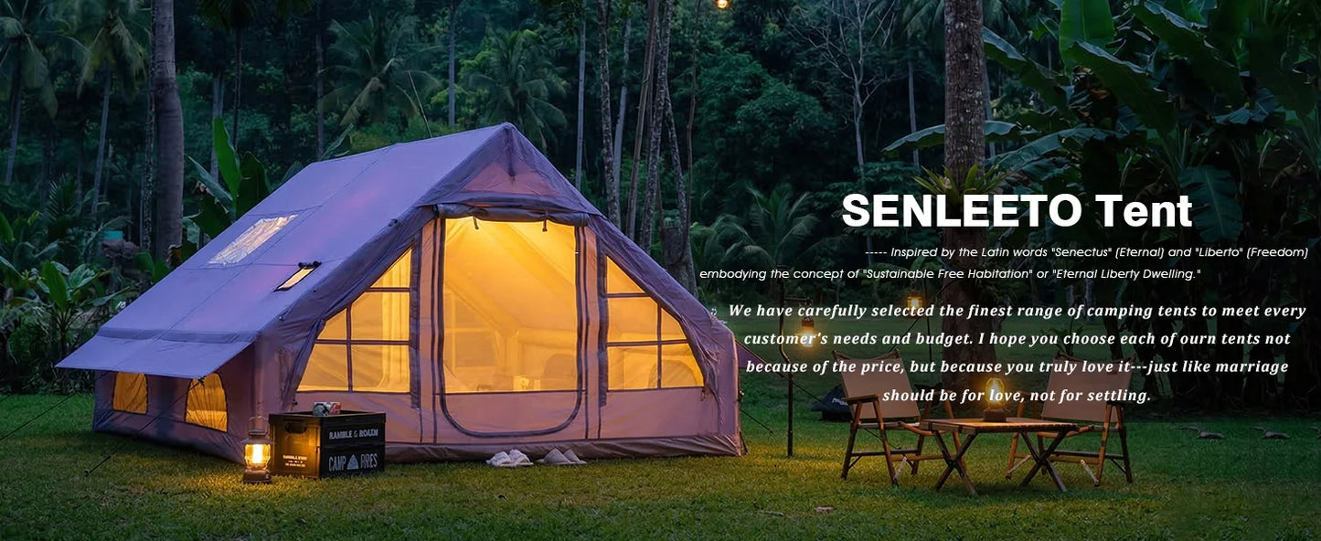129 Square Feet Purple Inflatable Tent 6-8 Person for Camping,4 Season Easy Setup Waterproof Oxford Air Tent House with Tarp