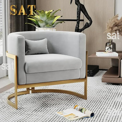 v Living Room Chair, Modern Gray Velvet Bucket Shaped Special Chair, Soft Padded Armchair, Bedroom Single Person Sofa
