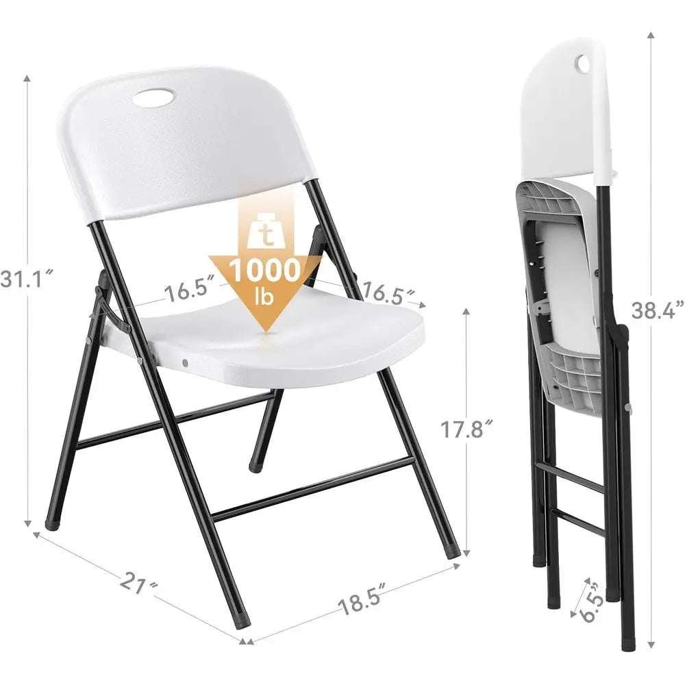 6-Pack Heavy-Duty Plastic Folding Chairs with Reinforced Steel for Indoor/Outdoor Use - White