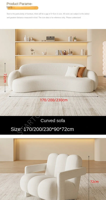 New Design Moon Curved Sofa Living Room Home Furniture Comfortable Living Room Modern White Lamb Wool Fabric Sofa