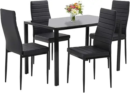 Dining Room Table Set 5-Piece Kitchen with 4 Faux Leather Metal Frame Chairs Rectangular Modern for Small Spaces w/G