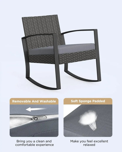 Outdoor Patio Furniture Set Rocking Bistro Set Outdoor Rattan Conversation with Coffee Table for Garden Balcony Backyard