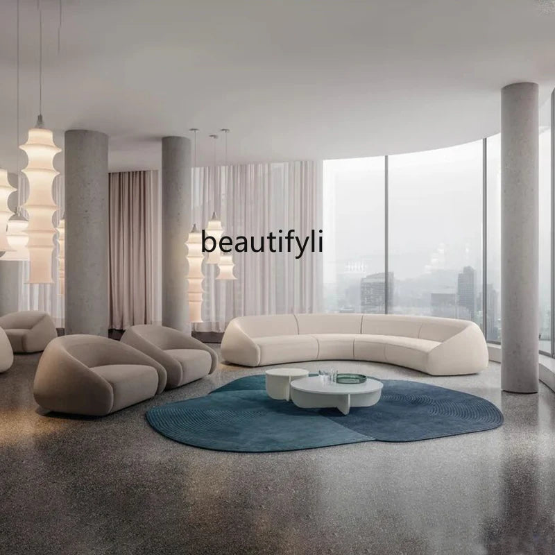 Italian minimalist large curved sofa living room small apartment light luxury designer fabric sofa