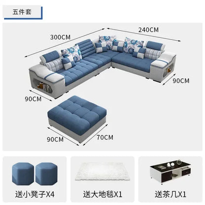 Removable and Washable Latex Free Wash Technology Fabric Sofa Combination Simple Living Room, Living Room Furniture