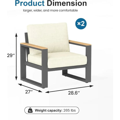 Aluminium Outdoor Patio Chairs, 2 All-Weather Metal Patio Sofas with Height Adjustable Feet, Outdoor Patio Terrace Garden Chairs