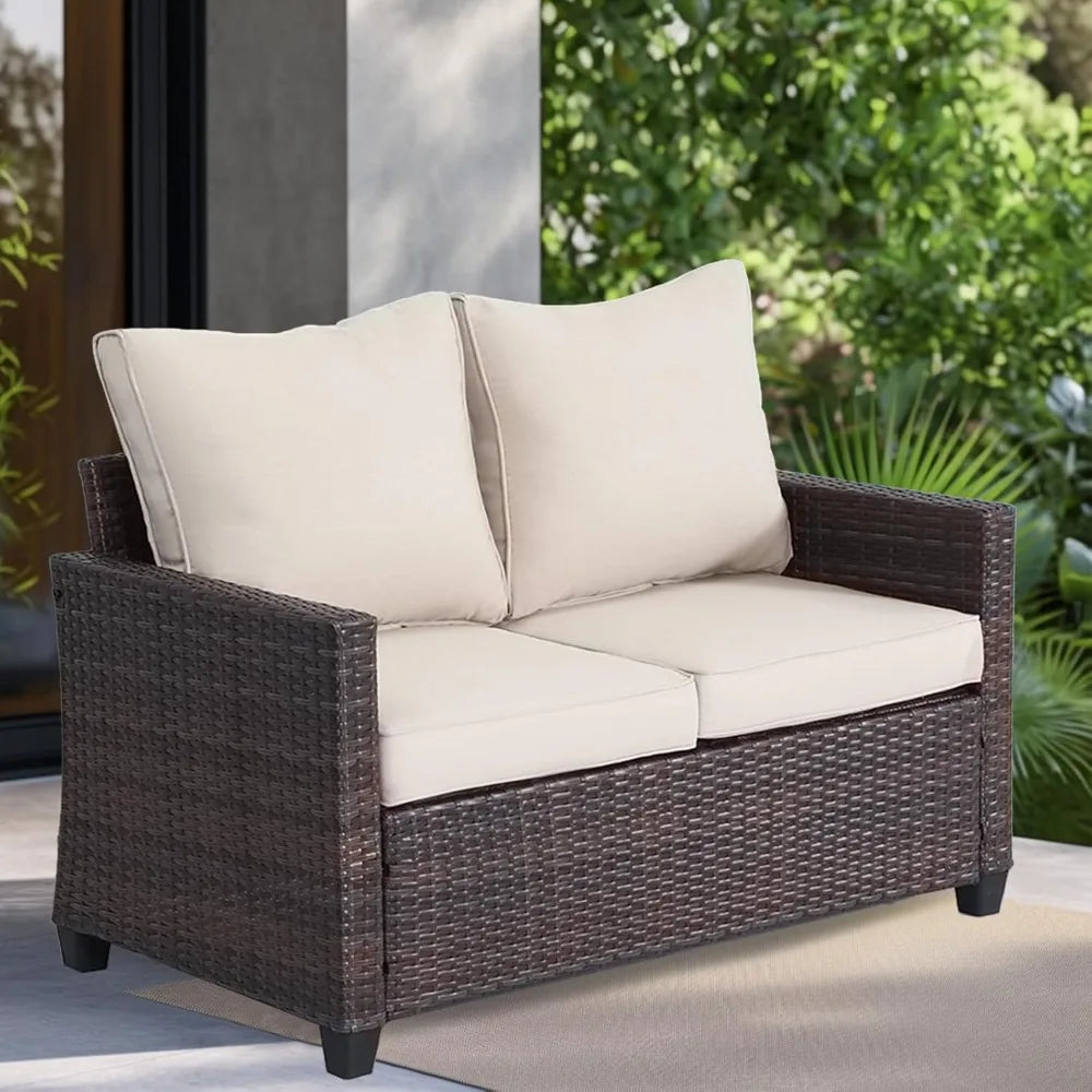 EortheX Outdoor Patio Loveseat,All-Weather Wicker Loveseat with Cushions – Rattan Outdoor 2 Person Sofa Furniture for Garden, Ba