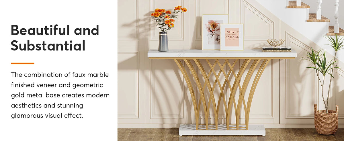 Tribesigns 59 inch Gold Console Table, Modern Entryway Table with Grid-Shaped Metal Base for Entrance, Hallway, Entryway