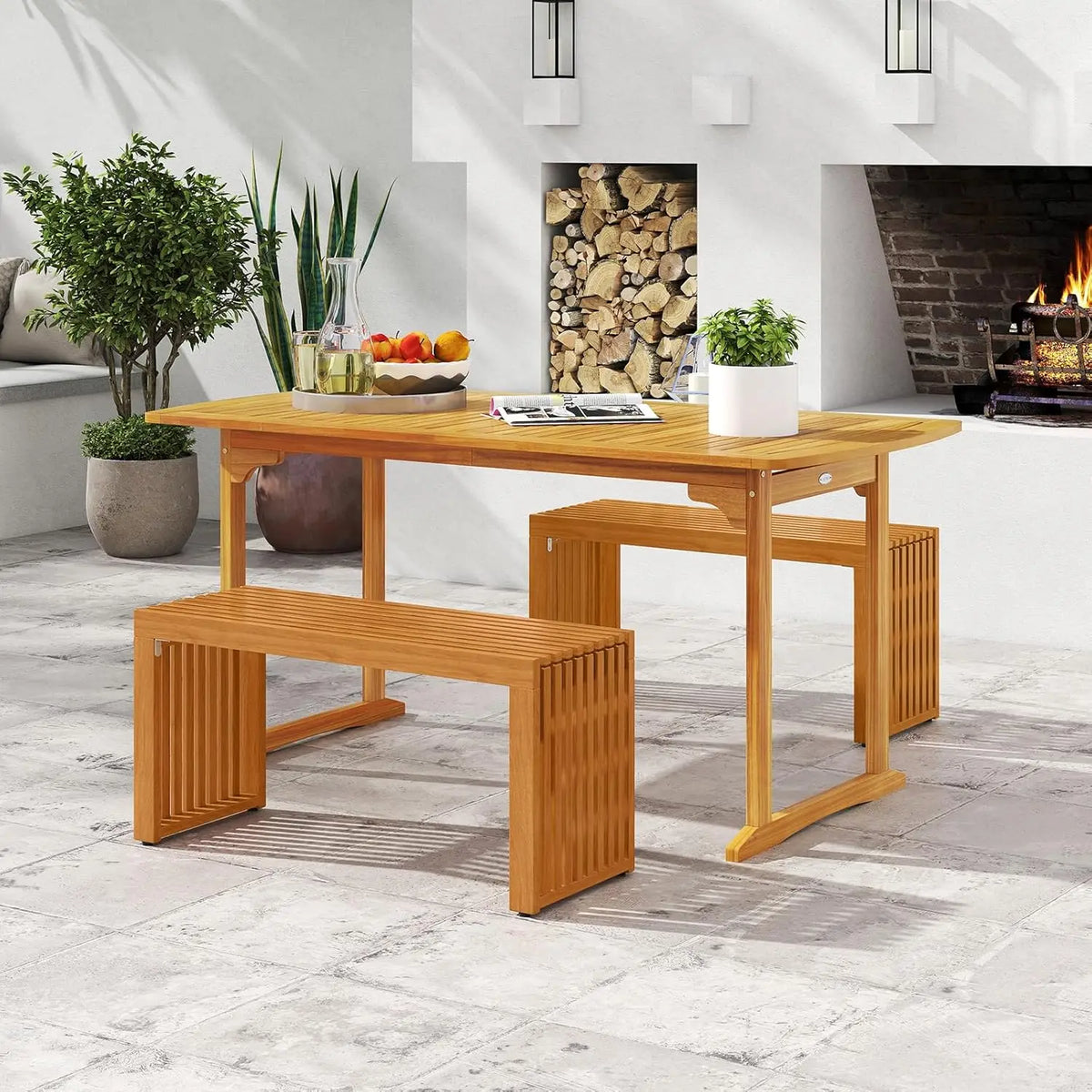 Banc de patio en bois d'acacia, banc d'extérieur en bois à lattes de 36 po pour 2 personnes, capacité de 800 lb, sièges sans dossier pour l'extérieur, personnalisable