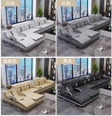 Modern simple massage combination living room leather sofa first layer cowhide  living room