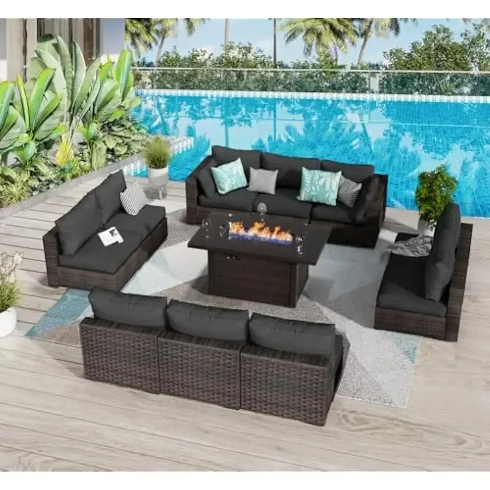 /Outdoor Furniture 7 Piece Sets with Fire Pit Table, Patio Couch Sectional with NoSlip Cushions and Cover, Outdoor Furniture S