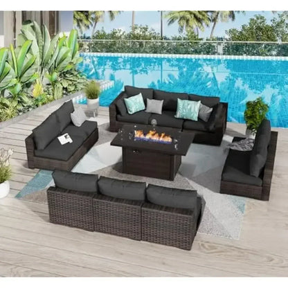 /Outdoor Furniture 7 Piece Sets with Fire Pit Table, Patio Couch Sectional with NoSlip Cushions and Cover, Outdoor Furniture S
