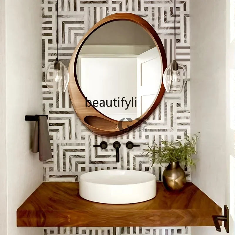 French retro bathroom mirror wall-mounted mirror American dressing table makeup mirror living room background wall decoration