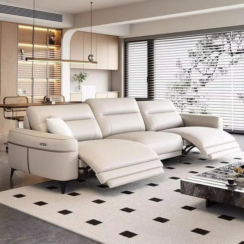 Leather electric sofa function zero wall sofa living room first layer cowhide size apartment adjustable straight row sofa