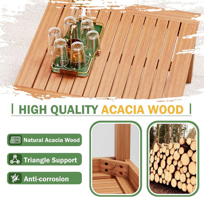 4 Pieces Outdoor Sectional Couch Patio Sectional Sofa with Acacia Wood Coffee Table, Outdoor L-Shaped Couch