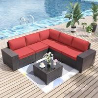 6 Pieces All-Weather PE Rattan Wicker Patio Sectional Outdoor Furniture Sofa Chairs Conversation Set for Garden