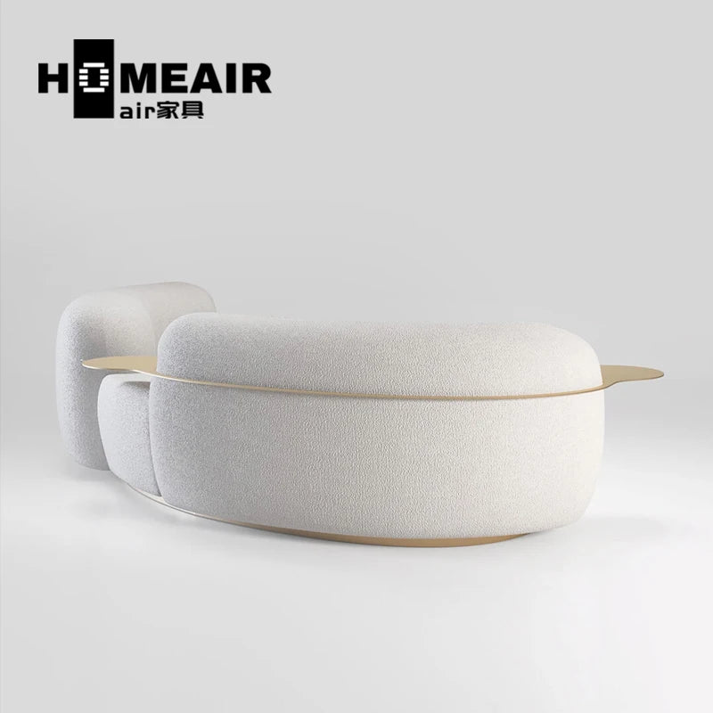 Modern light luxury living room lamb wool curved pea sofa, Italian cream ins style fashion cashew sofa customization
