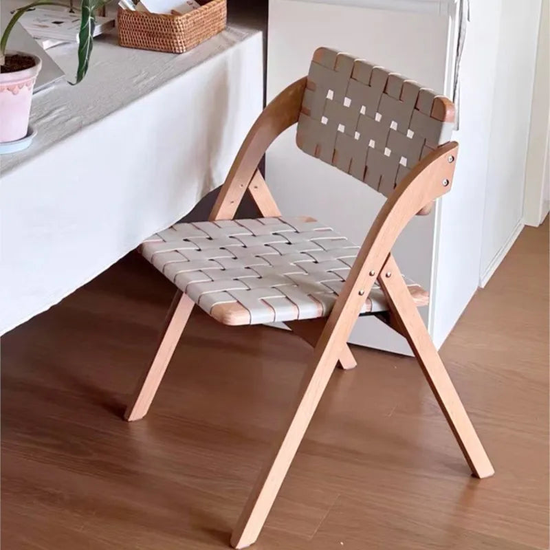 Solid Wood Dining Chairs Home Living Rooms Saddle Leather Folding Chairs Dining Chairs