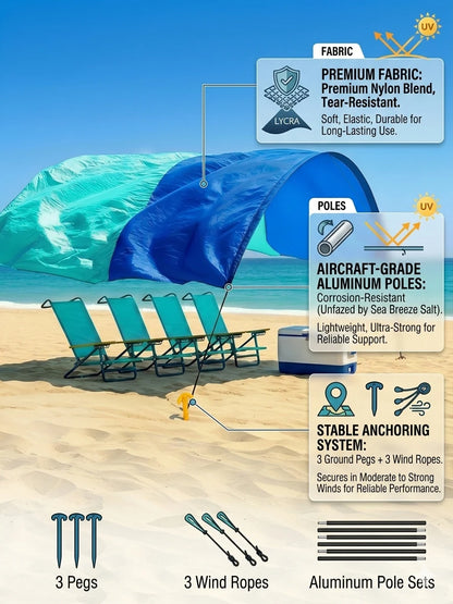 Wind-Resistant Beach Shade Tent 150 sq ft oversized canopy with sand anchors 4 lb ultralightweight UPF 50+ sun protection tent