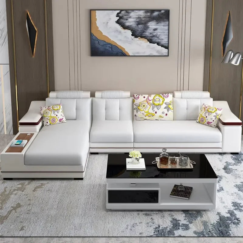 A New Modern Electric Reclining Function Sofa Leather Small Unit Living Room Corner Sofa