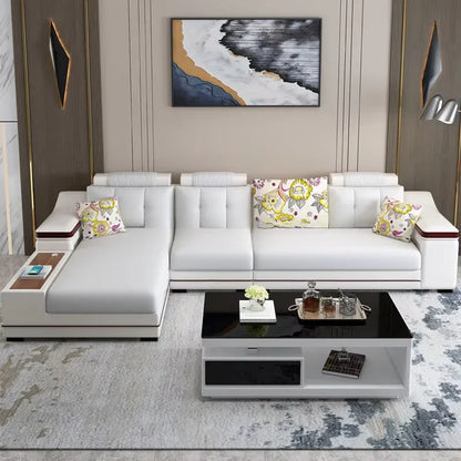 A New Modern Electric Reclining Function Sofa Leather Small Unit Living Room Corner Sofa