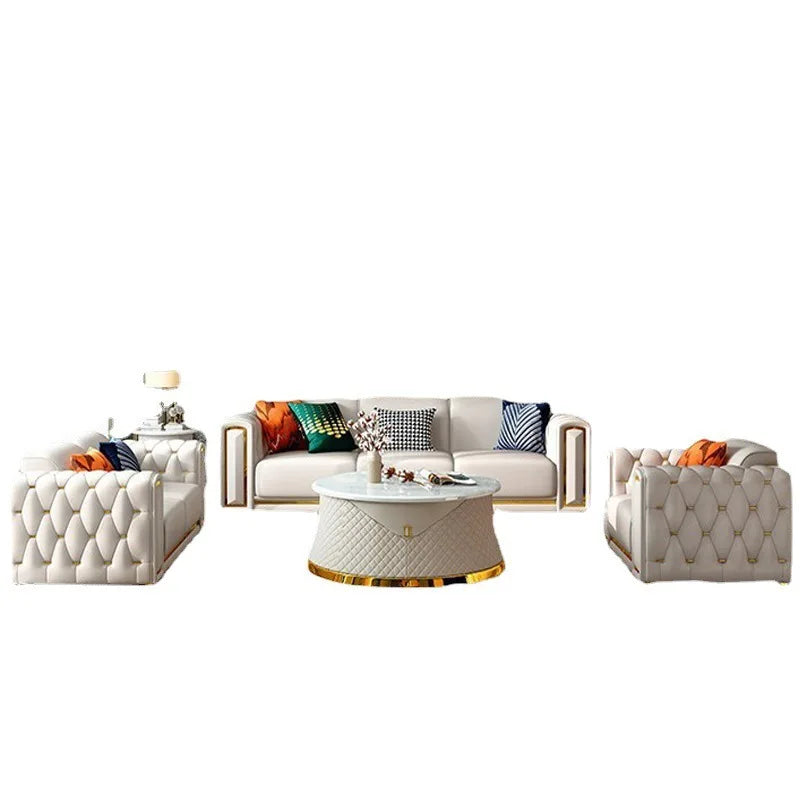 Living room Italian light luxury sofa post-modern first-layer cowhide buckle luxury leather sofa combination