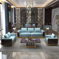 Luxury Modern Fabric 3 Seater French Couch Design Wooden Frame Moroccan Floor Black and Gold Sofa Living Room Sofa Set Furniture