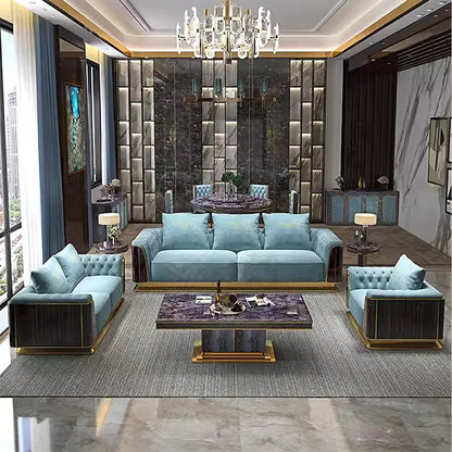 Luxury Modern Fabric 3 Seater French Couch Design Wooden Frame Moroccan Floor Black and Gold Sofa Living Room Sofa Set Furniture