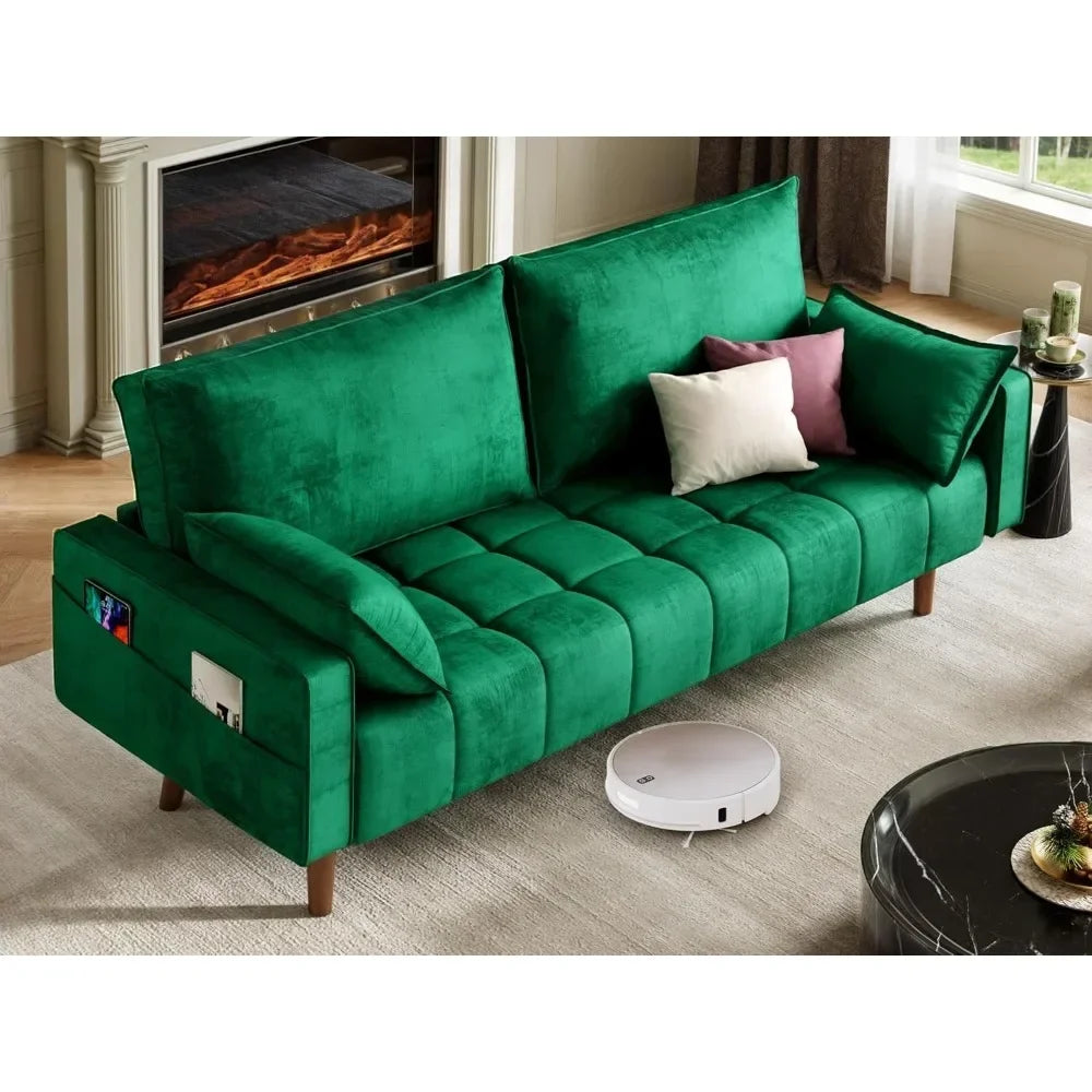 Modern Velvet Loveseat Sofa with Button Tufted Seat and Side Storage for Small Spaces