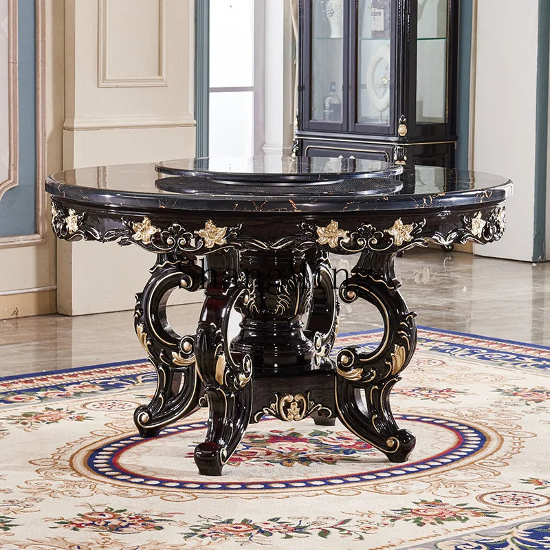 CL marble dining table and chair combination round table ebony solid wood round dining table household small apartment