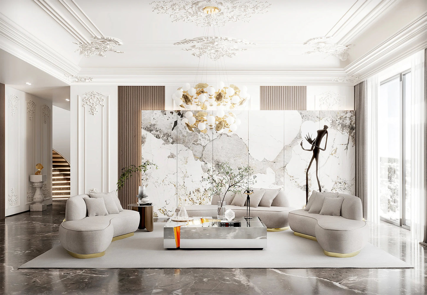 Italian Designer Luxury Living Room Sofa Set Villa Modern Couch Metal Base Velvet Curved Home Hotel Living Room Furniture