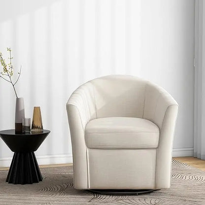Swivel Accent Chair Armchair, Modern Round Single Sofa Seating Comfy Reading Barrel Chairs for Living Room Bedroom (Beige, Set o