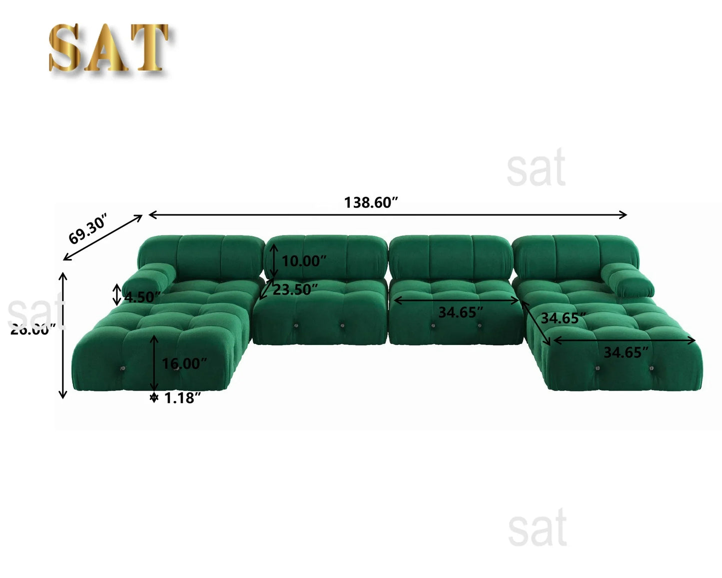 A For ATUNUS Popular Design Corner Modular Sectional Sofa Artistic High Fashion Velvet Fabric U Shape Couch For Hotel