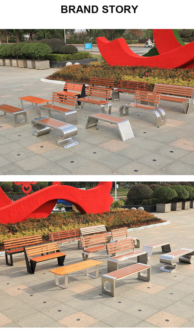 Banc de Patio Anti-Corrosion en acier inoxydable 304, haute qualité, 1.5mm d'épaisseur, mobilier d'extérieur moderne pour salle de sport, centre commercial, supermarché
