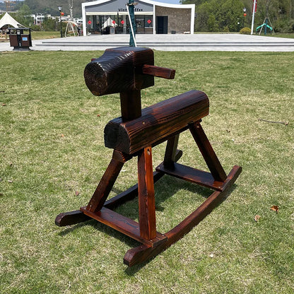 Anti-corrosive solid wood rocking horse carbonized wood rocking chair adult decoration kindergarten outdoor toy Trojan horse