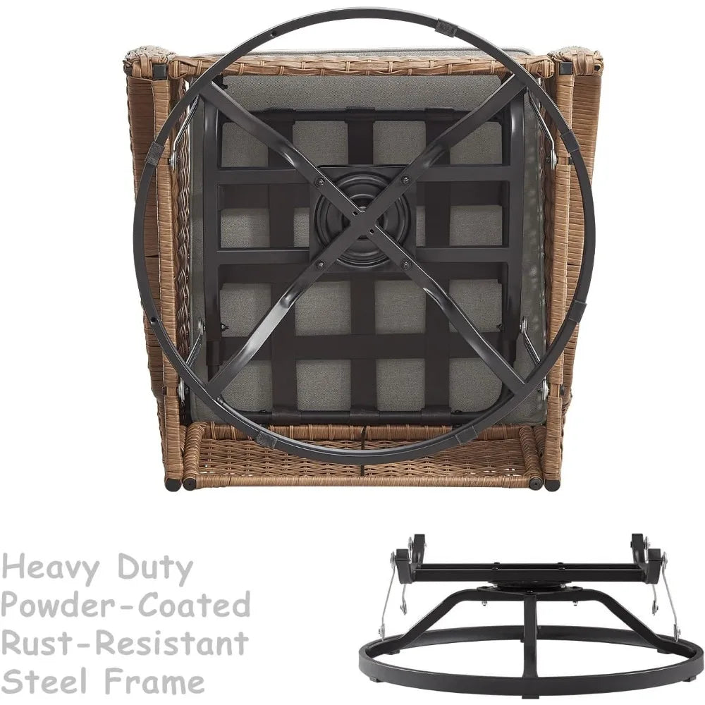 Chair Outdoor, Patio Bistro Furniture Conversation Set, Cushioned Wicker Chair with Glass Coffee