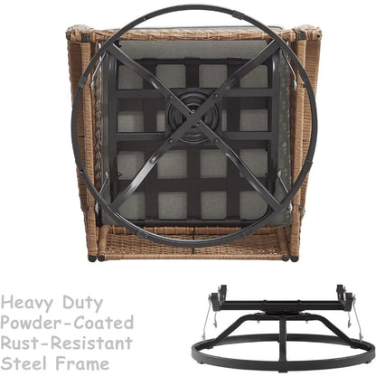 Chair Outdoor, Patio Bistro Furniture Conversation Set, Cushioned Wicker Chair with Glass Coffee