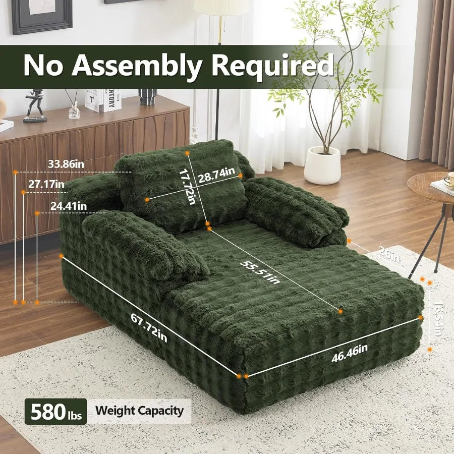 Chaise Lounge Chair Green Boneless Couch Oversized Reading Chair Upholstered Bubble Fleece Cloud Couch Sofa Recliner Bed