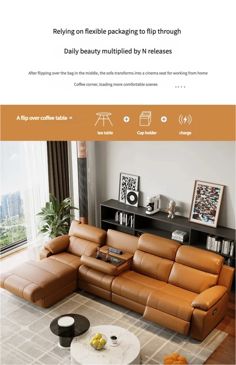 Relaxing Genuine Leather Sofa Living Room Electric Reclining Italian Sofa Lounge Luxury Divani Da Soggiorno Apartment Furniture