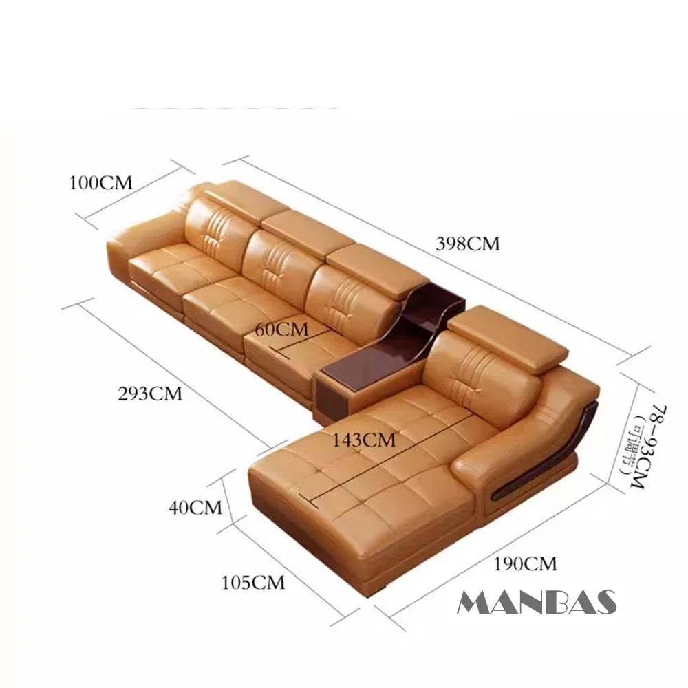 Leather Sofa Set Big Sectional Couch Living Room Sofas With Adjustable Headrest Home Furniture